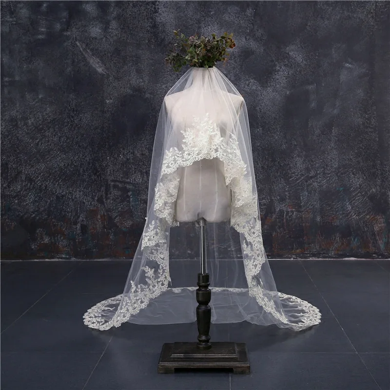 

Фата свадебная с кружевными краями, фата свадебная Свадебная, цвет шампанского, свадебные аксессуары