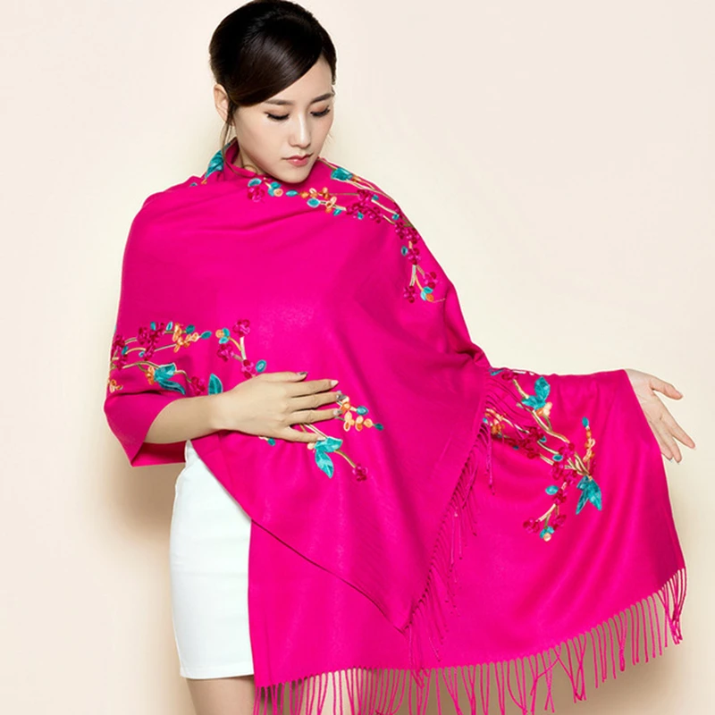 Multicolor cheongsam shawl national style embroidery ten miles peach blossom photo scarf women sunscreen warm dual hair |