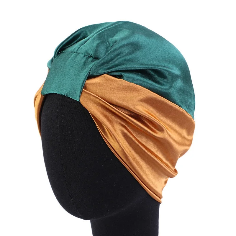 

The New Double Layer Elastic Hair Care Cap Satin Turban Hat Simulation Silk Night Cap Chemotherapy Hat