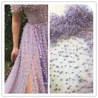 5yardlot new arrival embroidered tulle fabric with beads zh 12681 fashion embroidered lace fabric