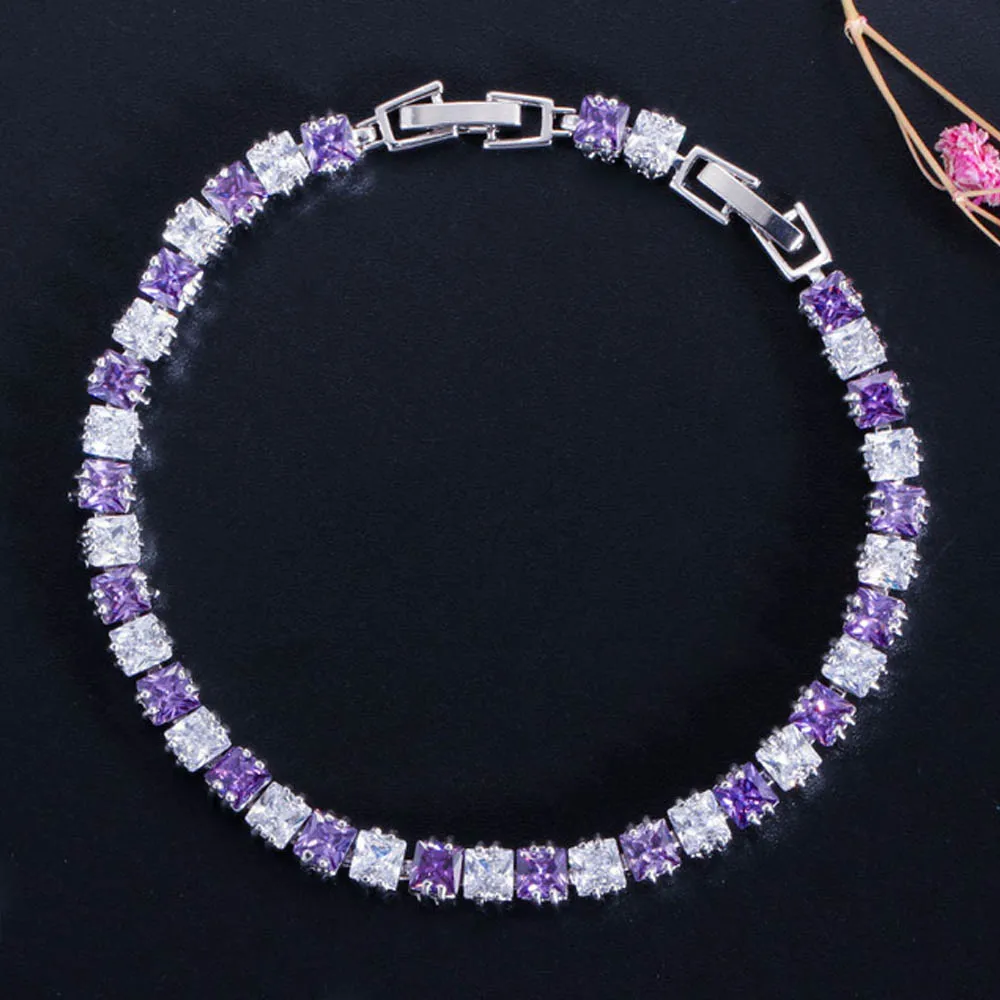 Purple ThreeGraces мода теннис стиль белое золото цвет CZ камень с Красный Синий Черный Зеленый Кристалл Браслеты паве для женщин BR006 - Окраска металла: Purple
