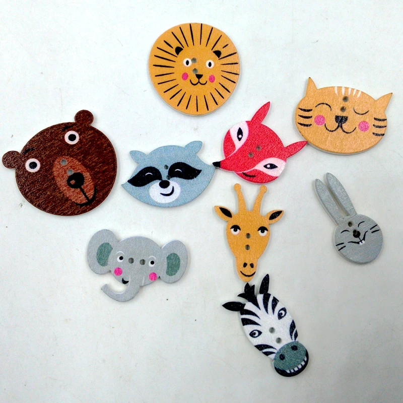

50pcs Assorted Animals Wooden Button Buttons for Sewing And Crafting Crafts 20mm