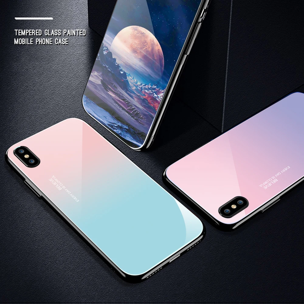 Роскошный окрашенный чехол из закаленного стекла для iphone 11 pro max x xr xs 8 7 6 S