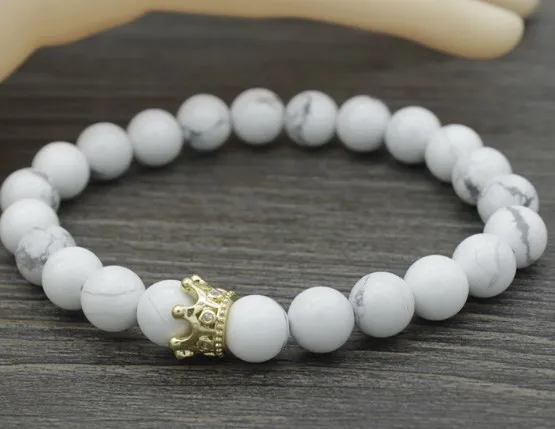 Корона 8 мм медный xe424 белый оникс Howlite Йога эластичная нить регулируемый бисер