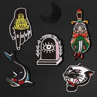 punk style fingers and eyes embroidery clothing patch stickers iron heating cartoon diy decorative badges washable black patches
