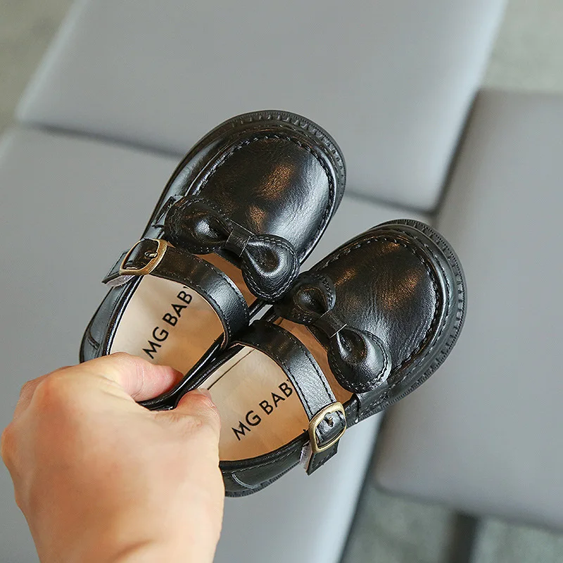 

Туфли кожаные в ретро-стиле для девочек, однотонные черные туфли с круглым носком, униформа в корейском и английском стиле, с бантом, милые т...