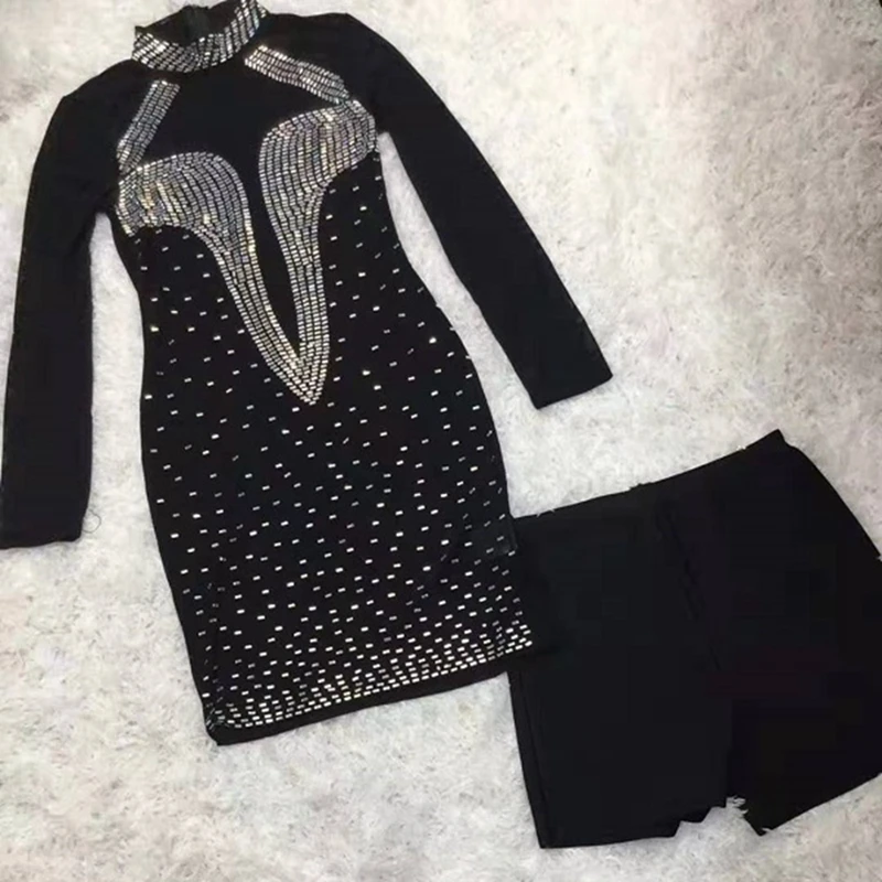 Новое поступление 2019 года модное черное платье с бисером высококачественное