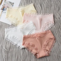 2021 casual fashion women panties lace mid waist underwear threaded brief solid color skin friendly ladies underpants breathable