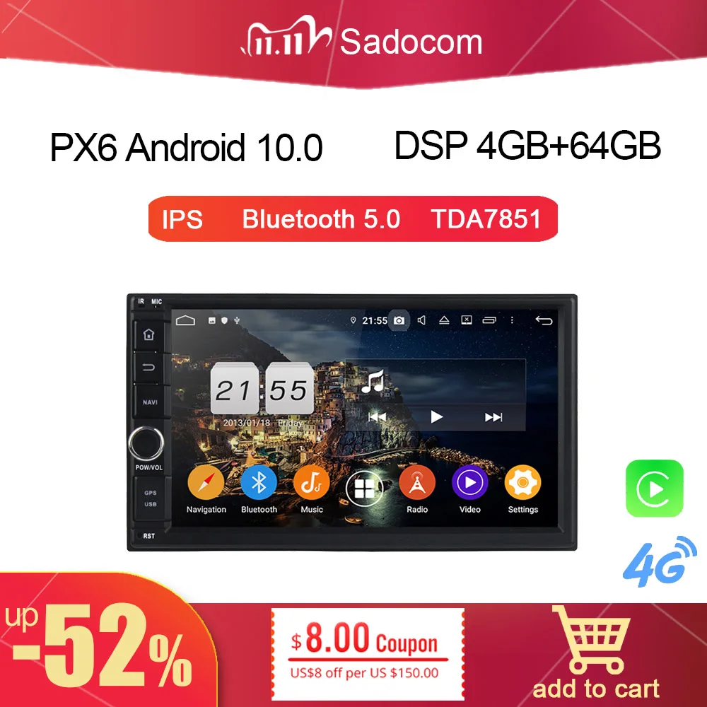 DSP TDA7851 2 din Android 9 0 4 Гб ОЗУ 64 ПЗУ 8 ядер автомобильный dvd плеер Navi RDS радио полоса wifi