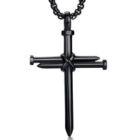 2020 new fashion cross necklace men punk nail styling pendant black gold silver color chain creative necklace gifts