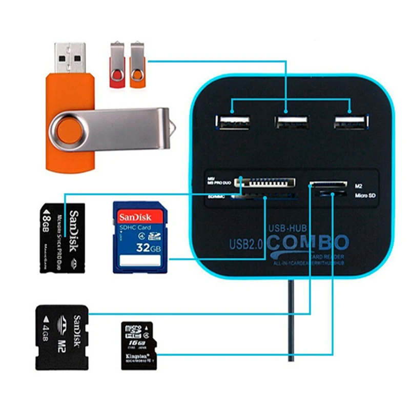 Микро usb-хаб 2 0 3 порта + устройство для чтения карт SD TF слот высокоскоростной USB