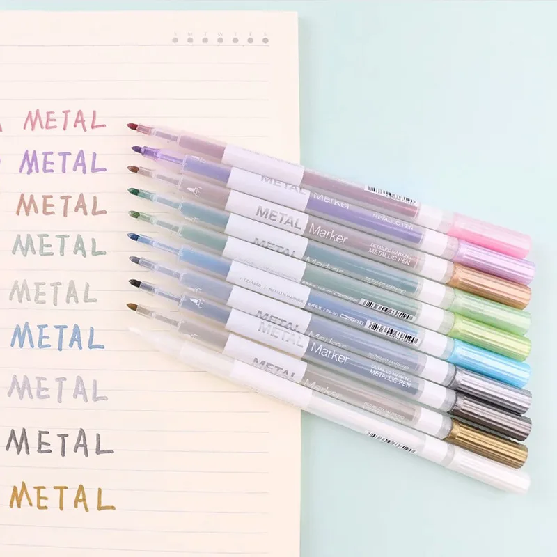 

10Pcs/seMetallic Highlighter Pen Fluorescence Markers for Journaling School Office Supplies