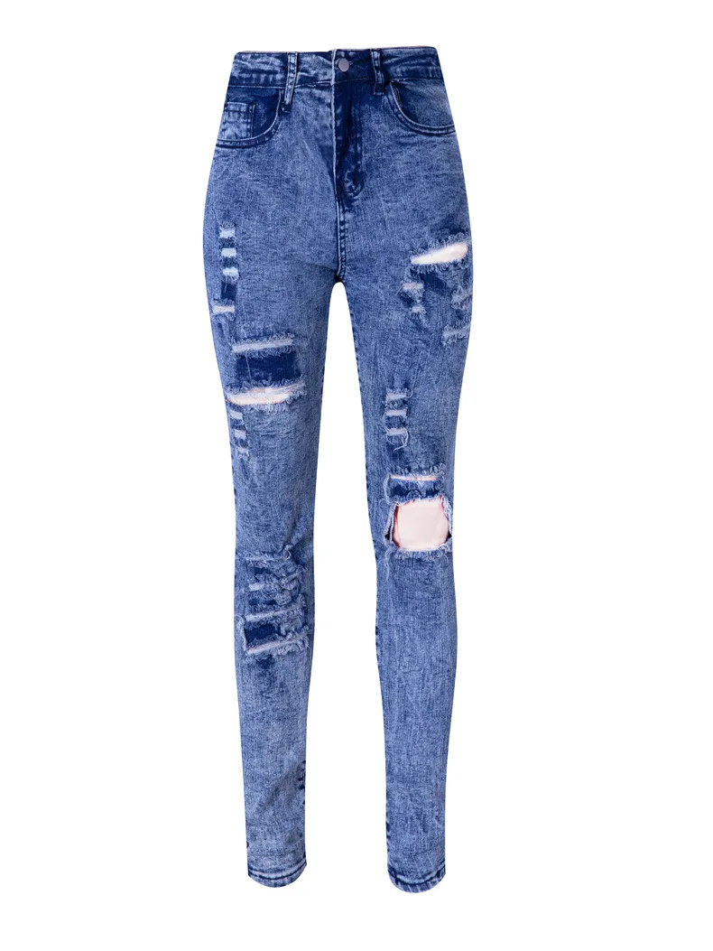 

2020 New Arrivals Woman High Waist Ladies Jeans Ripped Hollow Out Pants Plus Size High Street Denim Skinny Pencil Pants