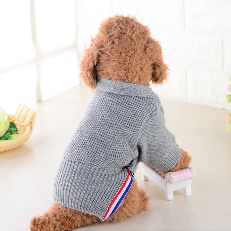 Stripe Pet Dog Cardigan Sweaters Coat With Button Autumn Winter Dogs Bat shirt Clothes British Style Cat Knitwear For Chihuahua | Дом и сад