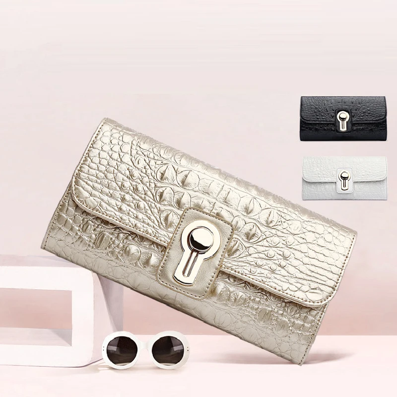 2020 New Genuine Leather Clutch Bags Women for Crocodile Pattern Chain Handbag Shoulder Messenger Bag Dag Female | Багаж и сумки