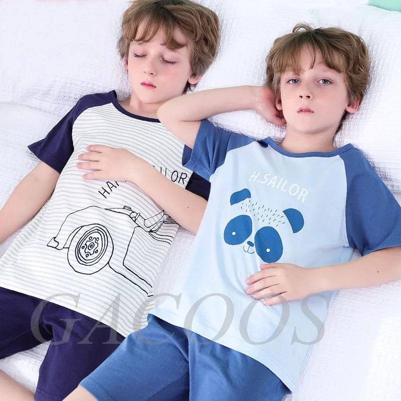 Детские летние пижамы с коротким рукавом комплект одежды для мальчиков