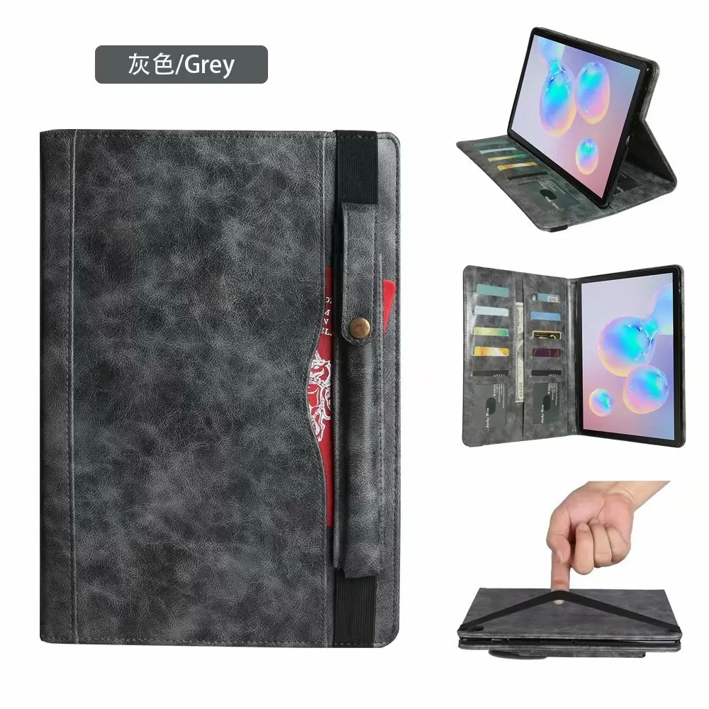 Серый Модный кожаный чехол для планшета для samsung Galaxy Tab S6 T860 T865 SM-T860 SM-T865 10," с карандашом и держателем для карточек+ ручка - Цвет: Серый