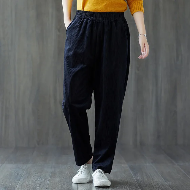 Женские вельветовые брюки размера плюс винтажные осенне зимние повседневные