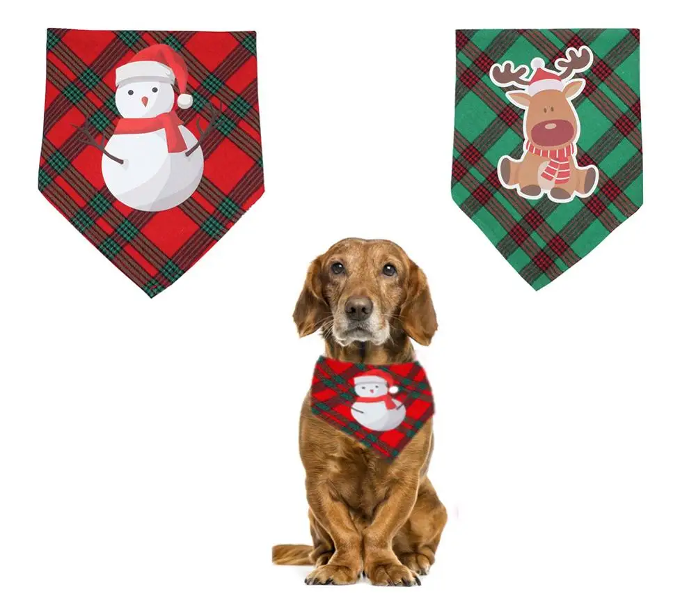 

NACOCO 2 Pack Dog Chrismtas Bandanas Cat Dog Pet Bandana with Reindeer Snowman Pet Winter Scarf for Small to Large Dogs
