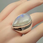 Винтажное большое кольцо с лунным камнем для женщин, Серебряное ювелирное изделие, кольцо на палец, женское очаровательное ювелирное изделие, подарок, свадебное массивное кольцо
