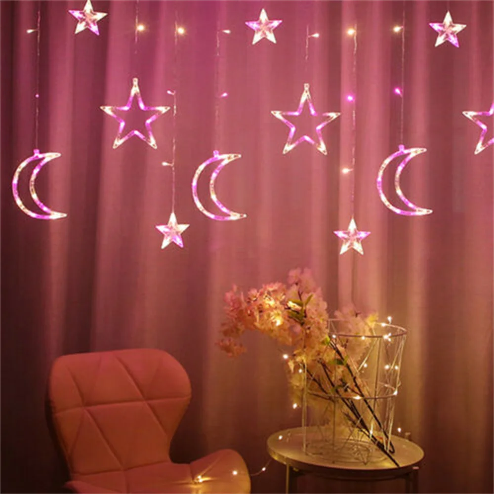 L&aacute;mpara LED de car&aacute;mbano con forma de luna y estrella, cortina de hadas, guirnalda de luces Eid Mubarak, decoraci&oacute;n para habitaci&oacute;n, hogar, boda, fiesta, decoraci&oacute;n de ventana-2
