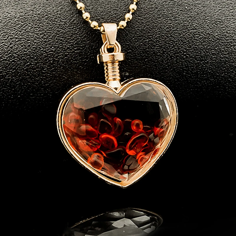 

Luxury Heart Glass Bottle Pendants for Women Girls with Natural Stone Gravel Inside Bohemian Jewelry Unique Wedding Party Gifts