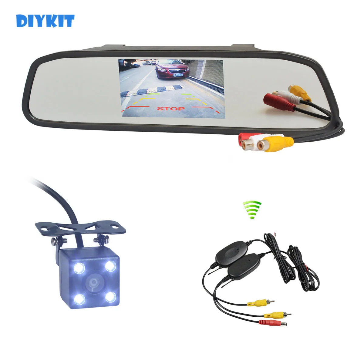 

DIYKIT Wireless 4.3" Car Mirror Monitor Auto HD Parking Monitors System LED Night Vision Rear View Camera