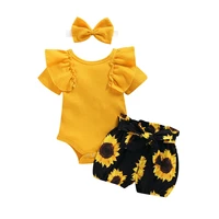 baby summer clothing girl floral clothes kids short sleeve romper newborn jumpsuitgirls sunflower tutu shorts 3pcs outfits set