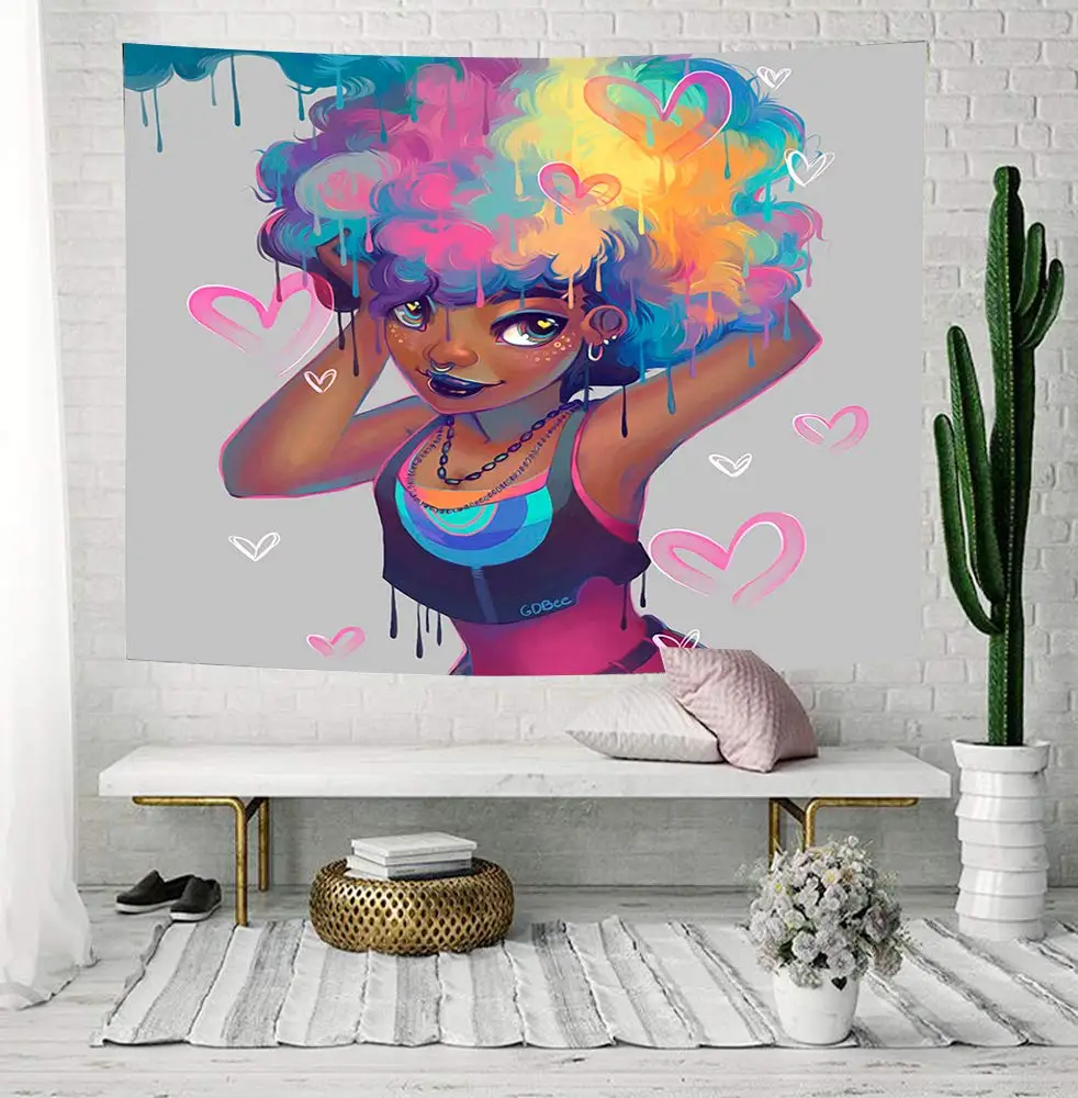 Африканский гобелен с женщиной красочный мультфильм афро волосы девушка
