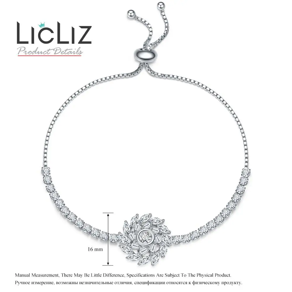 LicLiz,, модные, Роскошные, геометрические, цветочные, очаровательные, регулируемые браслеты для женщин, циркон, белое золото, коробка, цепь, ювелирное изделие, LUB0207 - Окраска металла: 209