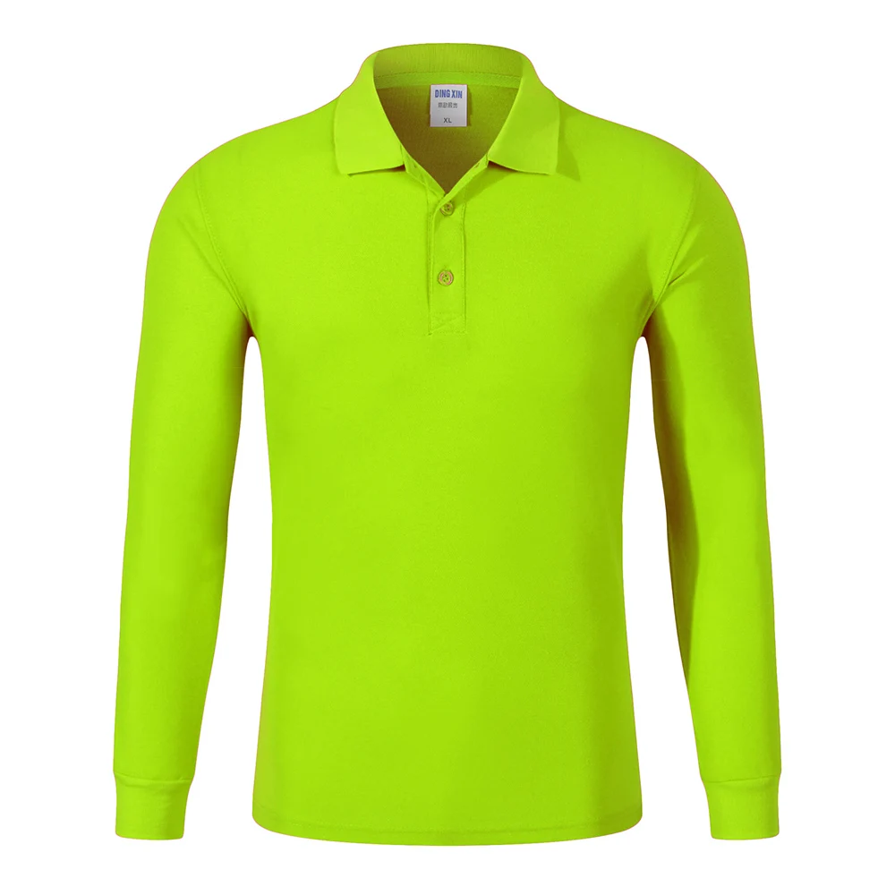 Fluorescent green Осенние мужские рубашки поло, хлопковые рубашки с длинными рукавами, однотонный свитшот, большие размеры 4XL, высококачественные рубашки поло на заказ, модные повседневные топы Осенние мужские рубашки поло, хлопковые р - Цвет: Fluorescent green