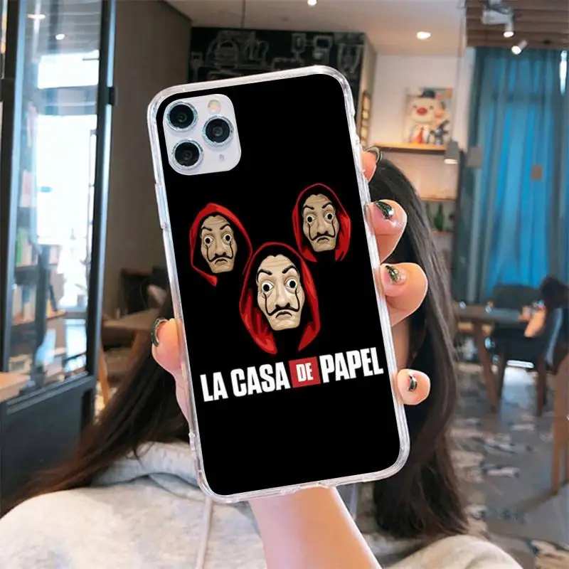 

The paper house money heist Phone Cases Transparent for iPhone 6 7 8 11 12 s mini pro X XS XR MAX Plus cover funda shell