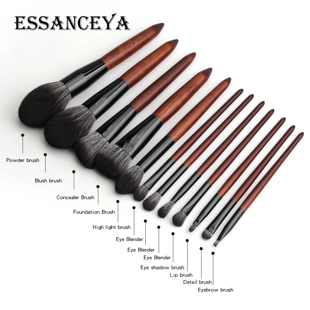 ESSANCEYA деревянная ручка 12 шт наборы кистей для макияжа, косметические кисти глаз тени для век, хайлайтер Румяна Пудра Foudnation кисти для макияжа