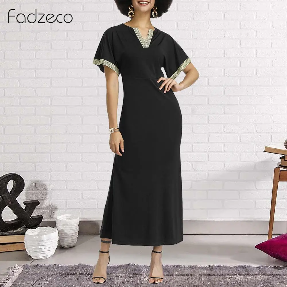 Fadzeco африканские платья для женщин Дашики с коротким рукавом V образным вырезом
