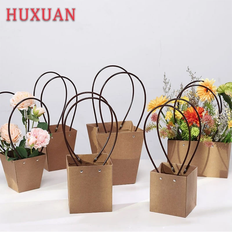 Portable Flower Box Waterproof Paper Handbag Gift Packaging Bag Florist Handy Flower Bags Wedding Party Favor Rose Decor Boxes