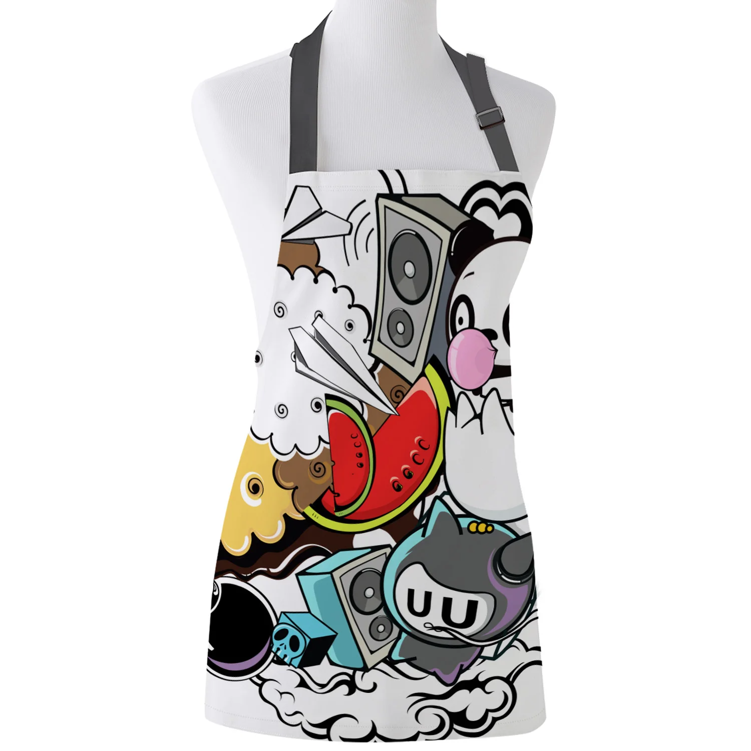 

Kitchen Apron Cartoon Graffiti Art Adjustable BBQ Bib Canvas Aprons For Women Cooking Baking Restaurant Kids Apron Pinafore