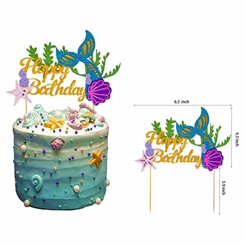С Днем Рождения Бумажный Топпер на торт русалка вечерние украшения Принцесса для