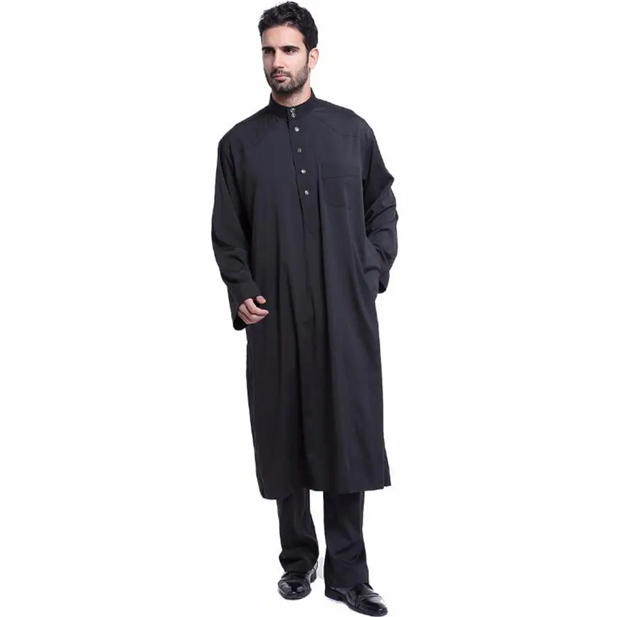 2pcs Saudi Arabia Dubai Pakistan Stand Collar Jubba Thobe Men Casual Long Sleeve Abaya Kaftan Islamic Sets Muslim Clothing Suit