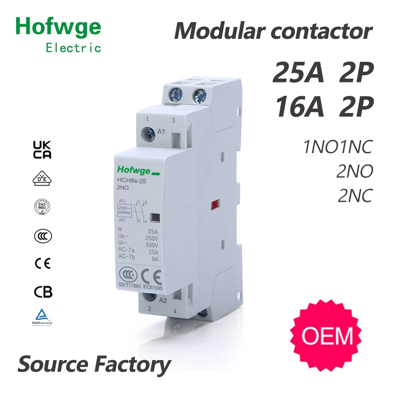 HCH8s-25 Тор модульный контактор 2P 25A AC DC 2NO или 2NC 1NO1NC 24 в 110 В 220 В автоматический бытовой контактор типа Din-рейки