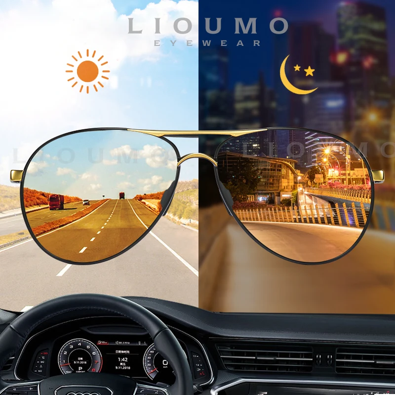 

LIOUMO Aviation Sunglasses For Men Women's Glasses Photochromic Polarized Driving Goggle Day Night Vision gafas de sol hombre