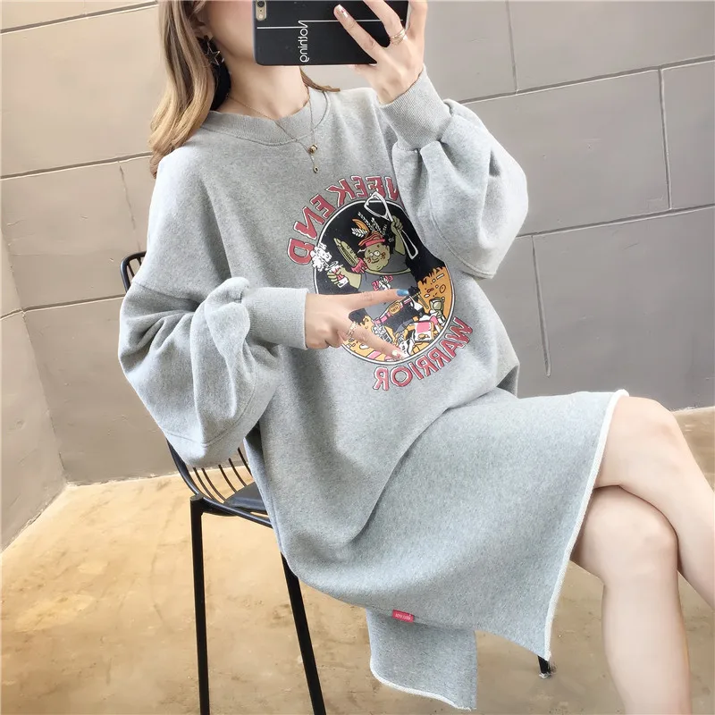 

Женское длинное платье-свитшот с надписью и длинным рукавом, свободные кофты в Корейском стиле для девочек на осень и зиму, A80