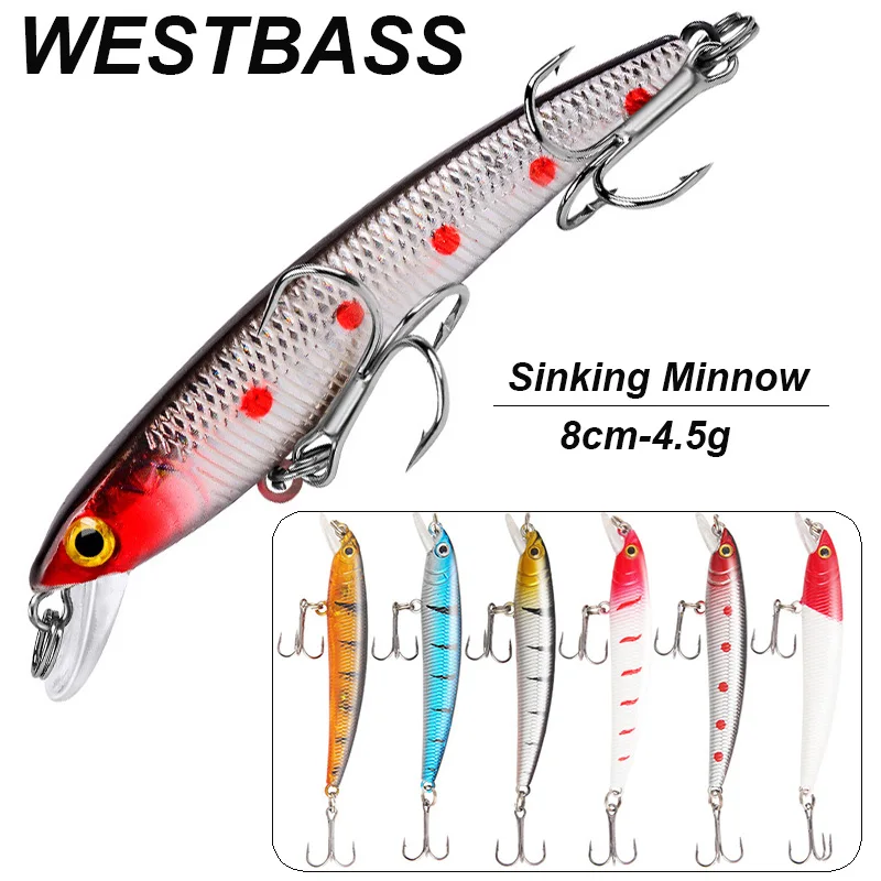 

WESTBASS 1 шт./6 шт. шумные приманки в форме гольяна 8 см-4,5 г тонущие рыболовные воблеры для троллинга на берегу жесткие приманки яркие плавающие п...