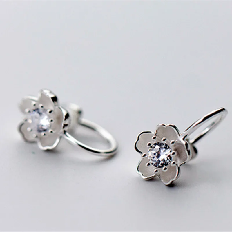 Корейский стиль вишня с кристаллами цветок клип на серьги без пирсинга для