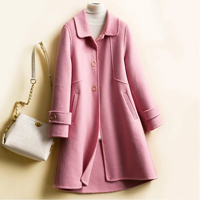 

Женское шерстяное пальто с длинным рукавом, повседневное Элегантное длинное пальто в Корейском стиле, Осень-зима 2020