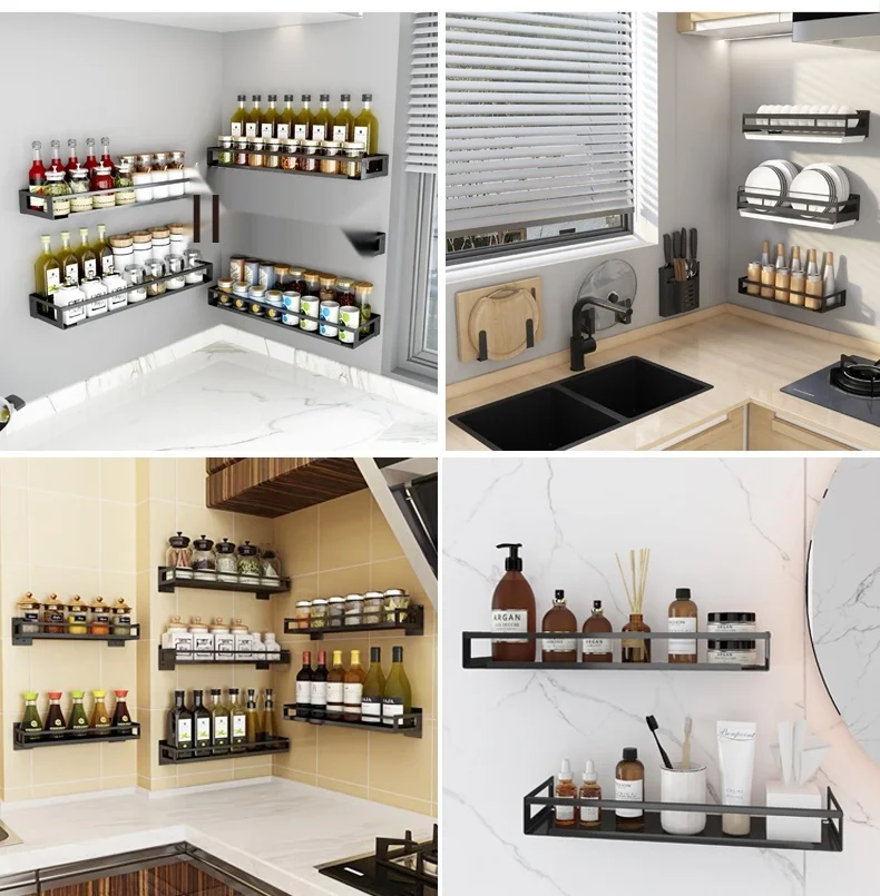 

Kitchen Storage No Punching Shelf Household Seasoning Rack Wall Mounted Knife Multi Functional Supplies