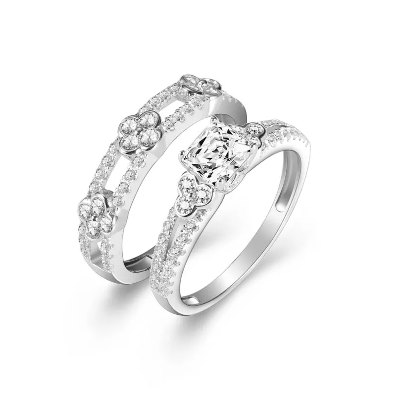 

Fashion Flower Wedding Ring Square Cubic Zirconia 1ct Plated Platinum for Women 925 Jewelry