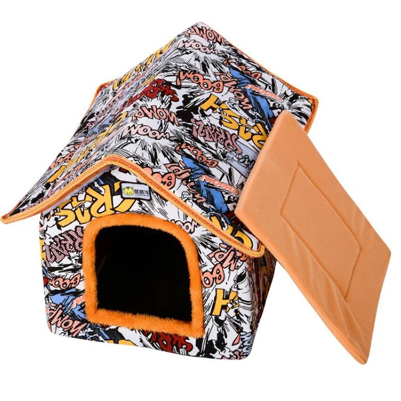 Рождественская мультяшная Собака Кровать Дом зимнее мягкое теплое гнездо