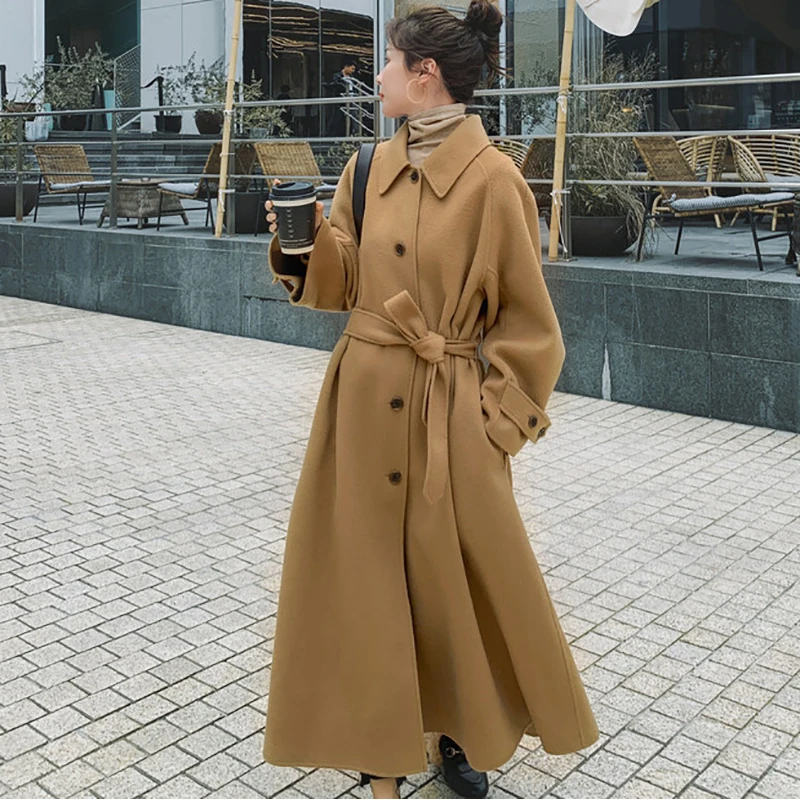 Женское зимнее высококачественное плотное шерстяное пальто средней длины