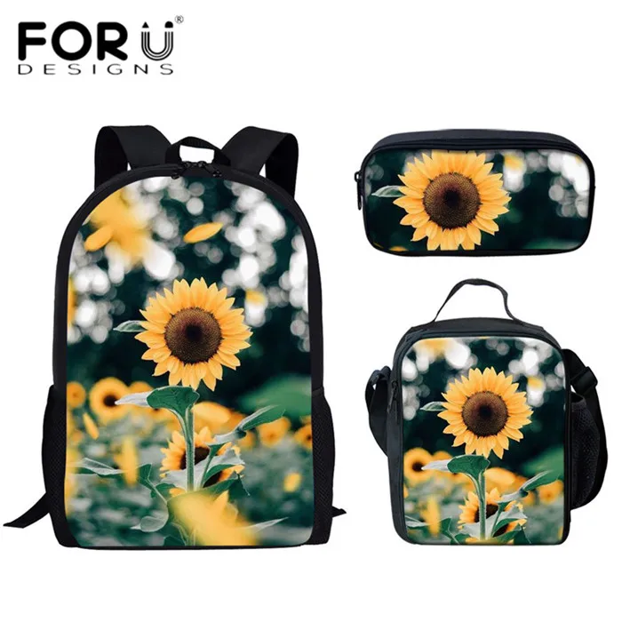 FORUDESIGNS/детские школьные сумки с 3D принтом в виде подсолнухов для девочек; повседневные школьные сумки; чехол для обеда; Сумка-карандаш; Детский рюкзак; 3 шт - Цвет: HMA162CGK
