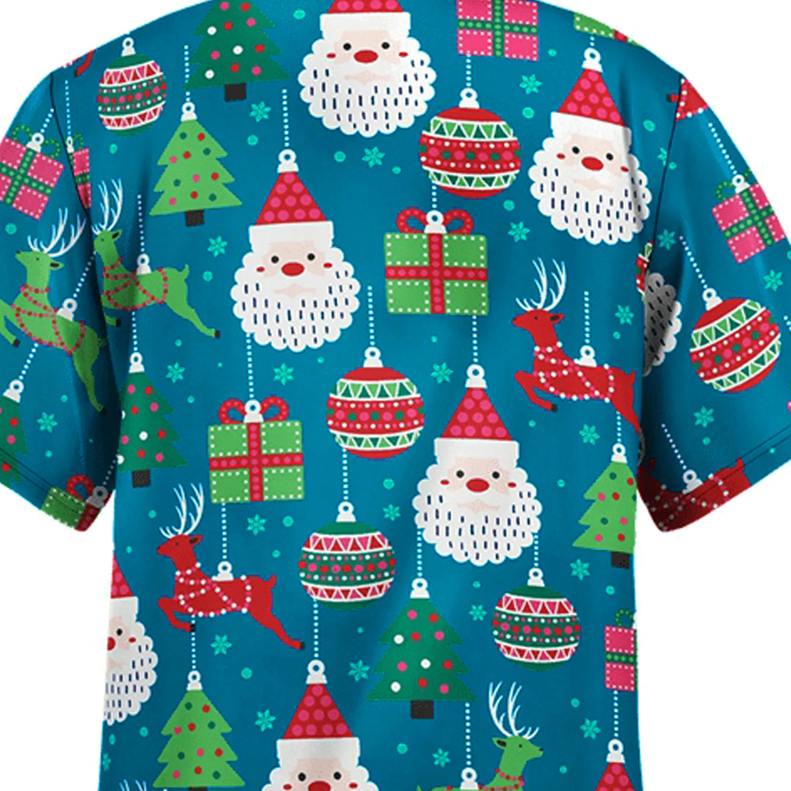 V-Neck Christmas Print Scrubs Tops Women Short Sleeve Uniforms Health Service Work Top Pet Grooming Beauty Salon Nurse Shirt A50